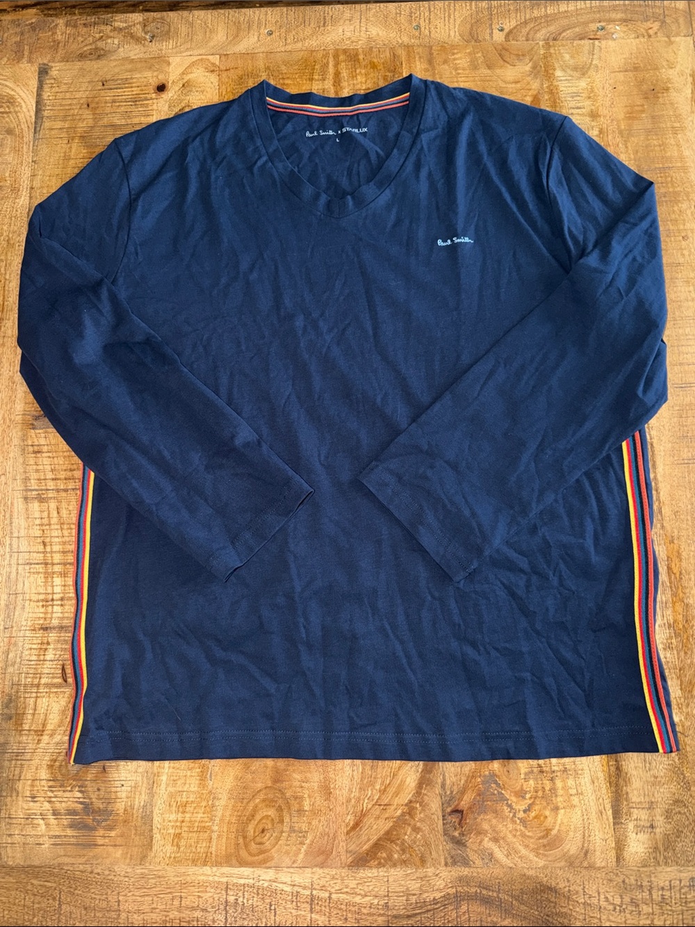 Paul Smith Navy Long Sleeve V-Neck with Signature Side Stripes